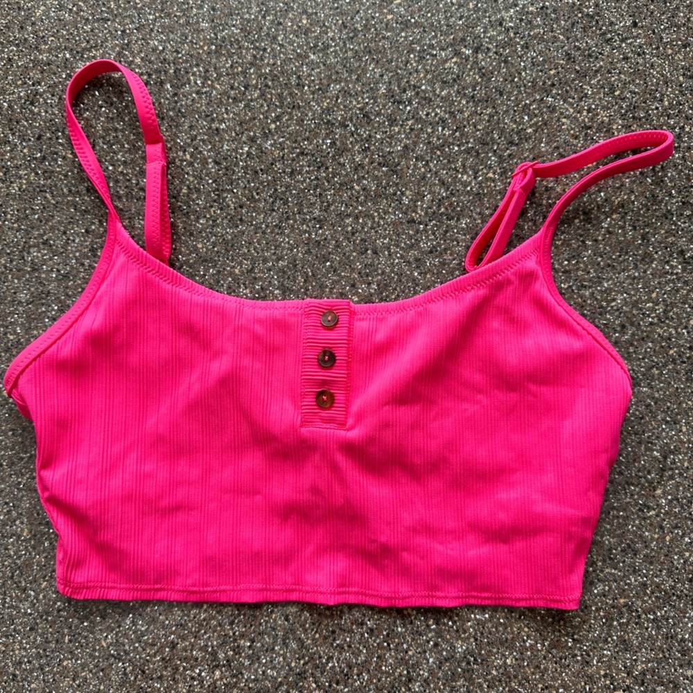 NWOTAerie Striped Ribbed LonglineScoop Bikini Top. Size Small.Color:Fuchsia Pink